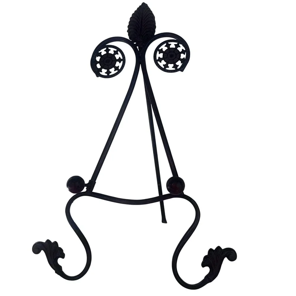Bronzed Iron Easel Plate Book Stand Display Holder Leaf Scroll 22x14‎